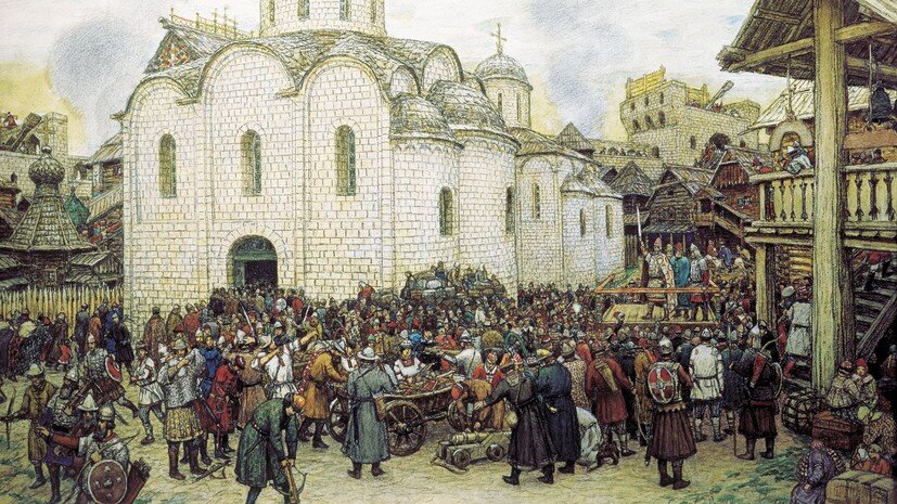     «Оборона Москвы от хана Тохтамыша. XIV век», картина А.Васнецова, 1918 год  Wikimedia commons