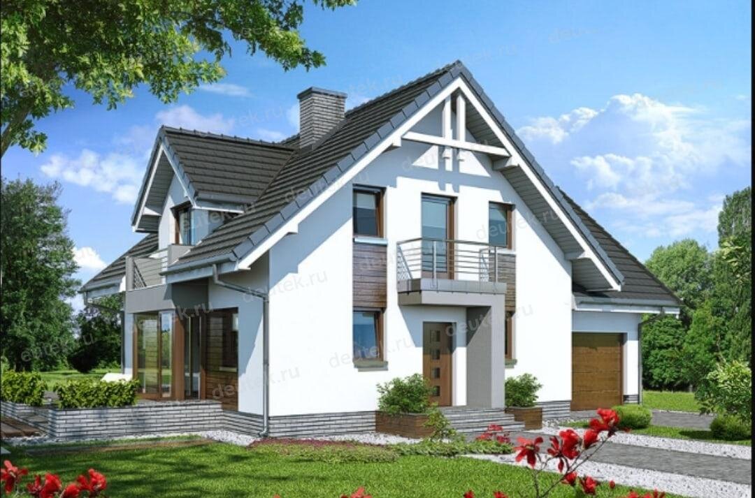 Проект жилого дома 186 м2 из керамоблоков с гаражом, балконом и террасой - КА-1