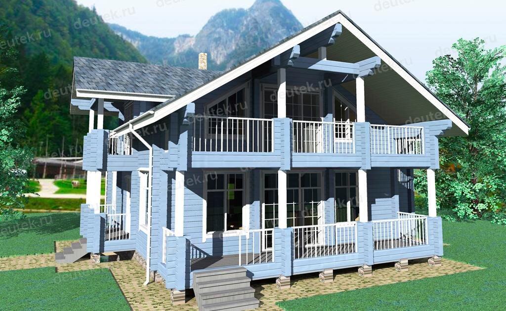 Проект дома 361 м2 из клееного бруса с цоколем и мансардой - DTW0070