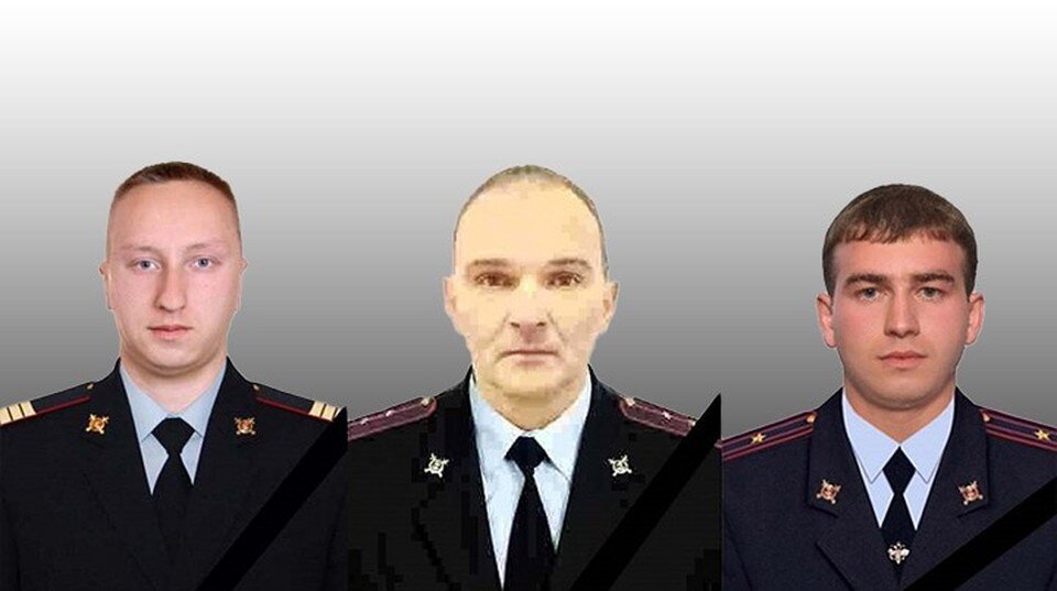    Три полицейских, которые погибли при выполнении боевых задач. Слева-направо - Максим Родионов, Максим Алехин, Башир Хаутиев. Фото: МВД Ингушетия