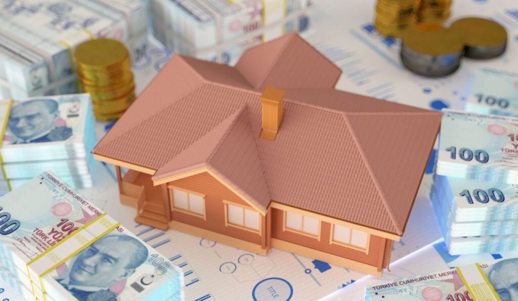 A property concept with Turkish Lira Banknotes reflects housing cost.