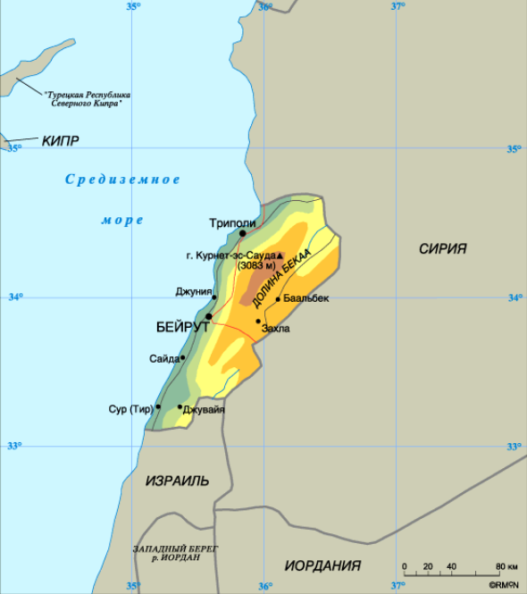 Карта ливана с городами на русском языке