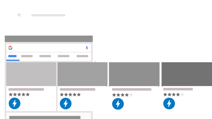 Страницы, созданные по технологии AMP, Google помечает в выдаче значком с молнией