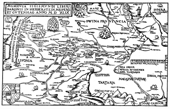 Карта Руссии (Московии) из книги С. Герберштейна «Записки о Московии»