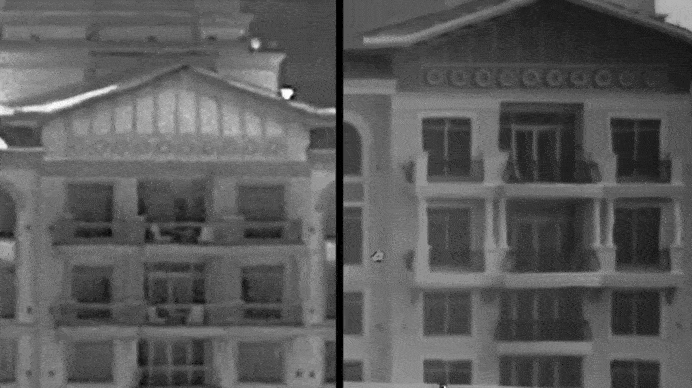 Сравнение старой и новой версии ОЭС EOTS (GIF видео).