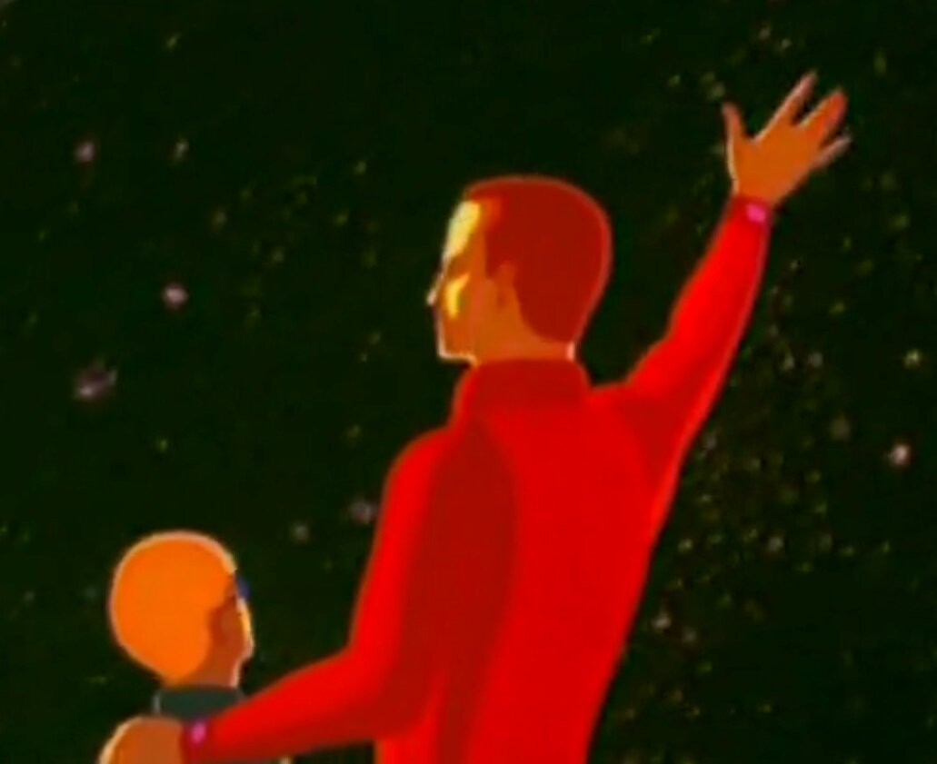 кадр из мультфильма "Зеркало времени", Союзмультфильм, 1976. Режиссер В.Тарасов, сценаристы А.Анкор, В.Ливанов, композитор Б.Шнапер