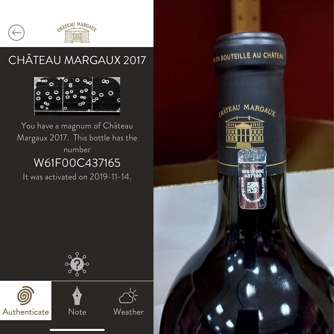 Результат проверки магнума Chateau Margaux 2017 года: рисунок полностью совпадает.