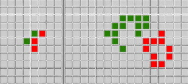 Случайный засев цветом R-пентамино и дальнейшее развитие.