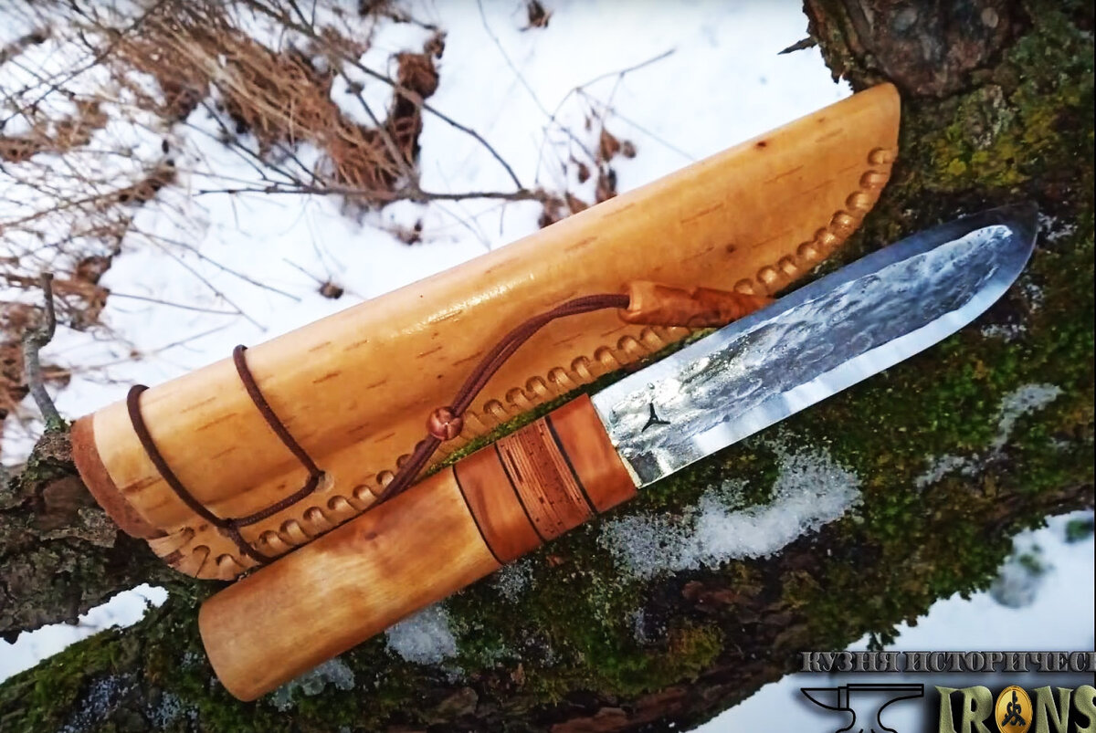 Кованый якутский нож МЕДВЕДЬ из стали 9ХС. Обзор ножа.