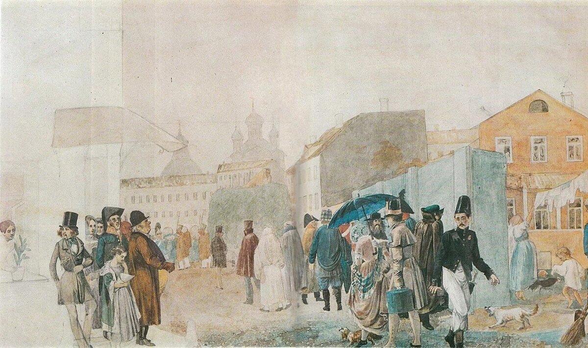 Федотов Павел Андреевич [1815—1852] Прогулка. (Автопортрет с отцом и сестрой). 1837