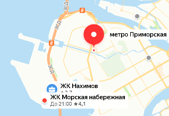 Намывная территория Васильевского острова на карте
