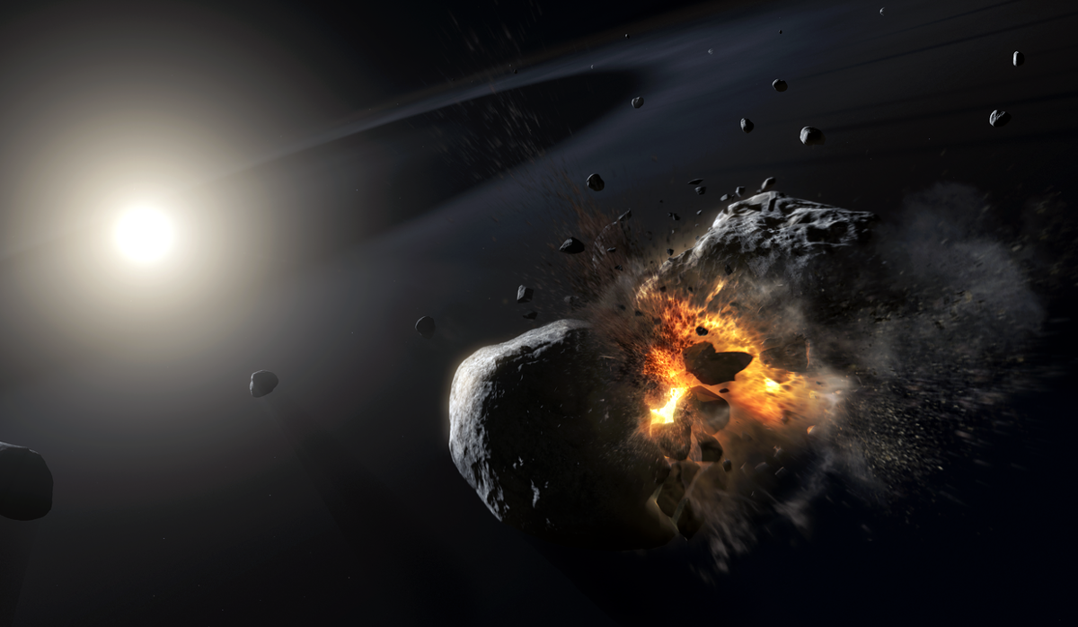 Представление художника о столкновении двух объектов, которое теперь предлагается в качестве объяснения исчезновения экзопланеты. Фото: NASA/ ESA/ M. Kornmesser 