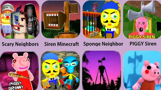 Download Video: Scary Neighbor,Siren Head Minecraft,Sponge Neighbor,Piggy Siren Granny,Piggy Roblox