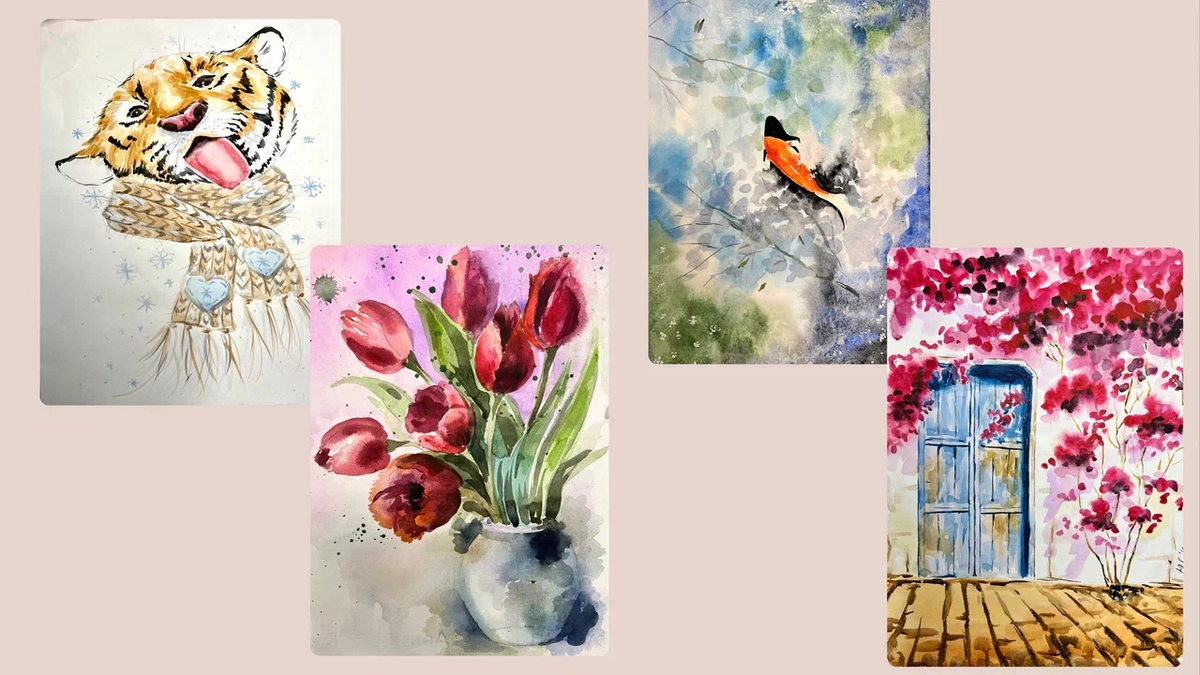 Картины акварельными красками.