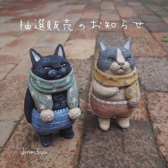 Любители и почитатели котиков, посвящаю этот пост вам :) Широ Мофусан (@shiro_mofusan) — японский художник, который создает милых и очаровательных кошек из дерева, уделяя особое внимание их мимике.-8