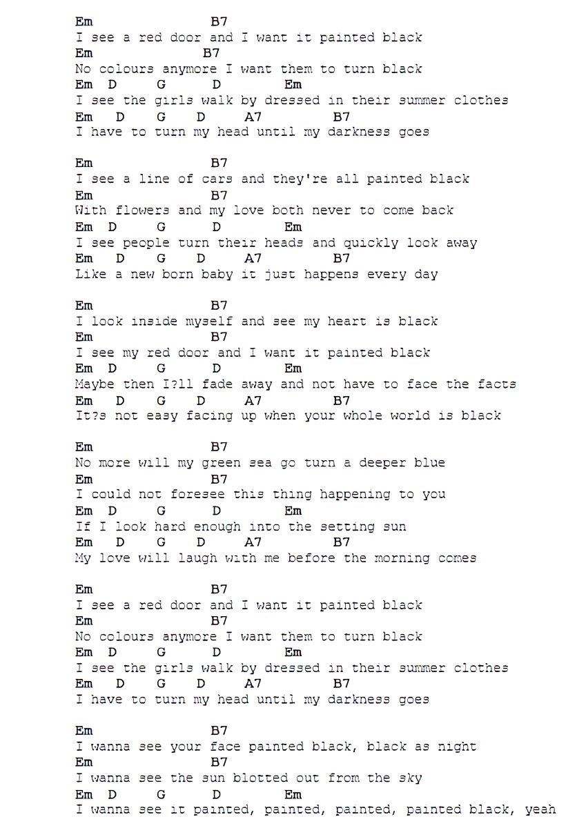 Оригинальный текст Paint It Black с аккордами