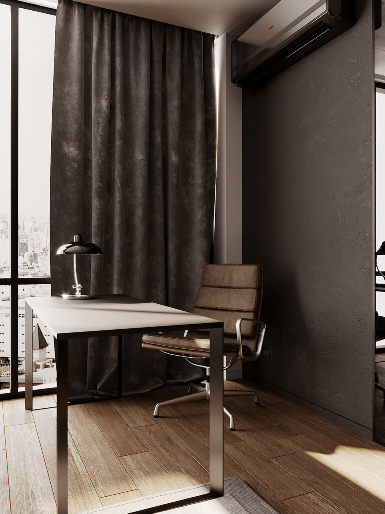 Стильно и элегантно. Гармония теплых и холодных оттенков в просторной минималистичной студии