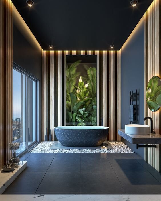 Отдельно стоящая ванна в интерьере