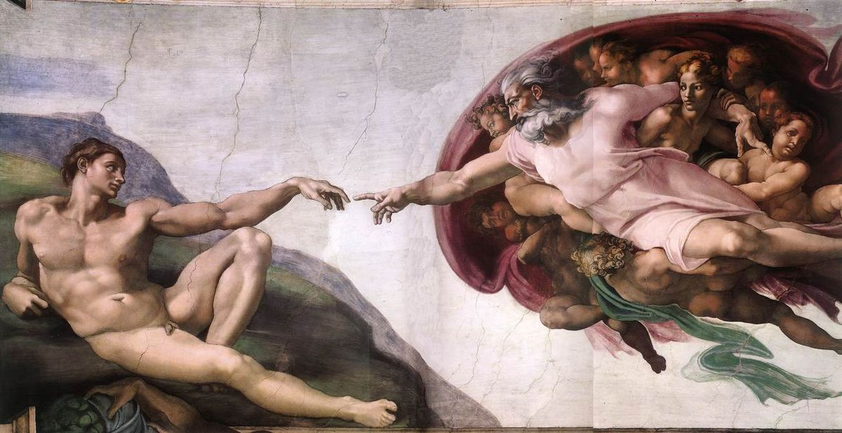 Микеланджело. Сотворение Адама. Роспись плафона Сикстинской капеллы. Ватикан.