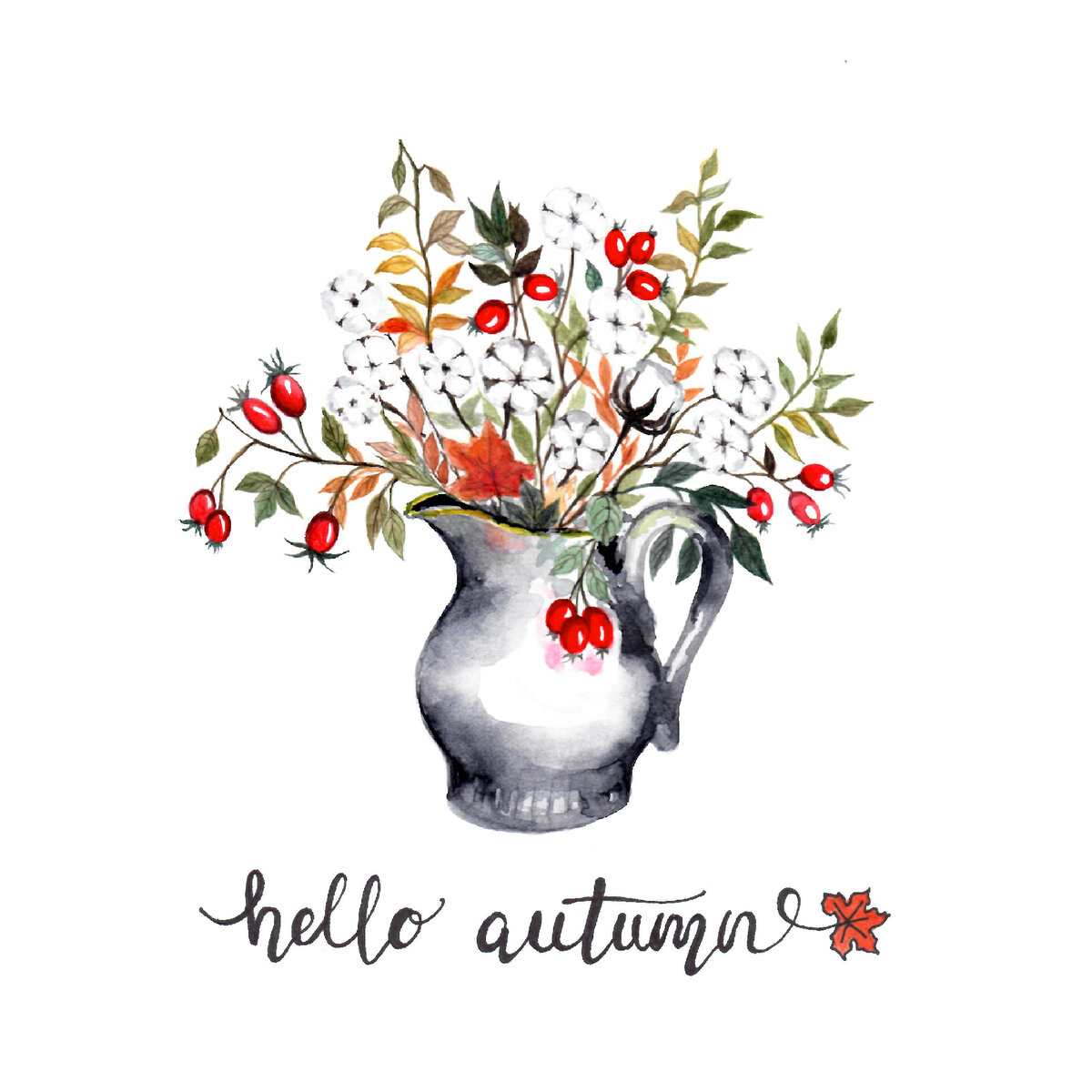 Эту работу я сделала, проанализировав тренды осени в иллюстрации. За основу взяла фотографию букета и "поставила" его в кувшинчик, который нашла дома :)