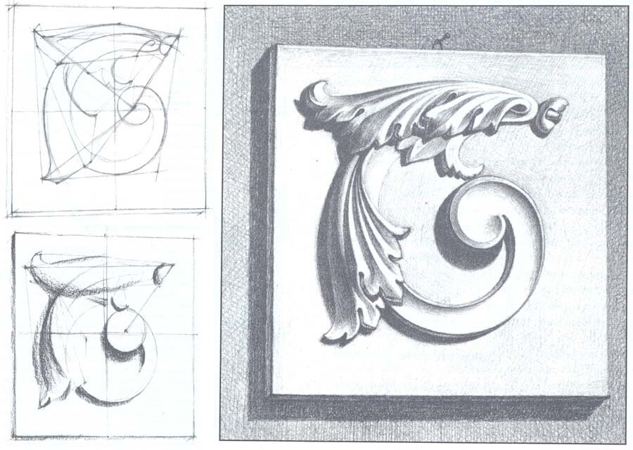 Рис.95. Принципы построения гипсовых несимметричных орнаментов