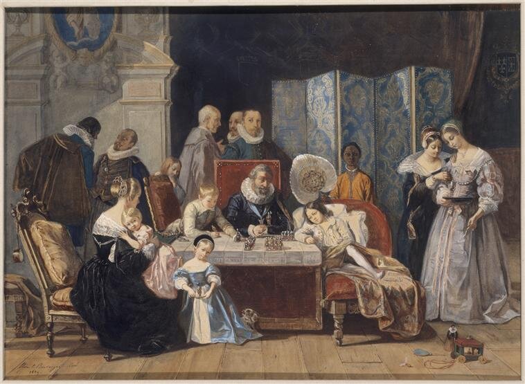 Маленький Людовик XIII играет с отцом и братом
в сражение при Иври.
