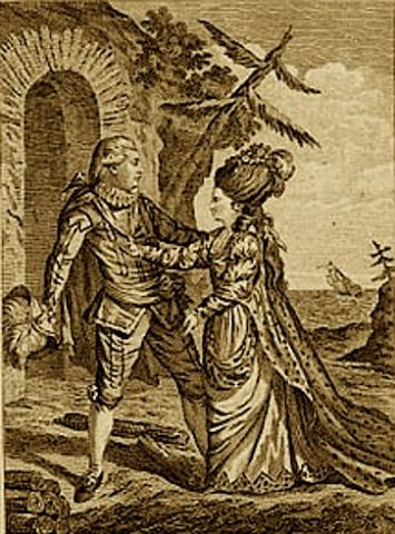 Мисс Браун в роли Миранды, мистер Мэттокс в роли Фердинанда, 1776. Источник: https://shakespeare.berkeley.edu/