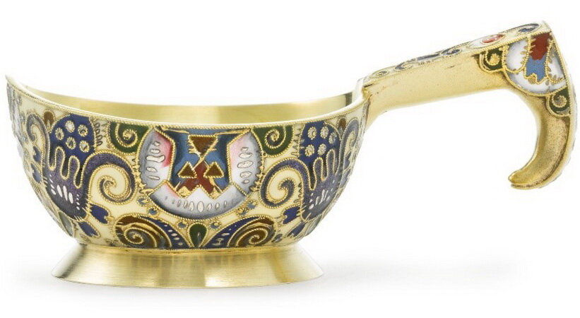 Русский малый ковш из позолоченного серебра и перегородчатой эмали, Федор Рюкерт, Москва, 1908-1917 гг.