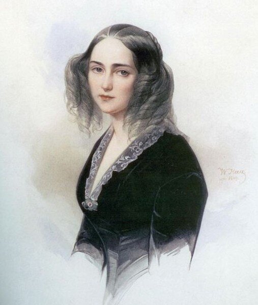 Графиня Эмилии Карловна Мусина-Пушкина, акварель работы В. И. Гау (1840)