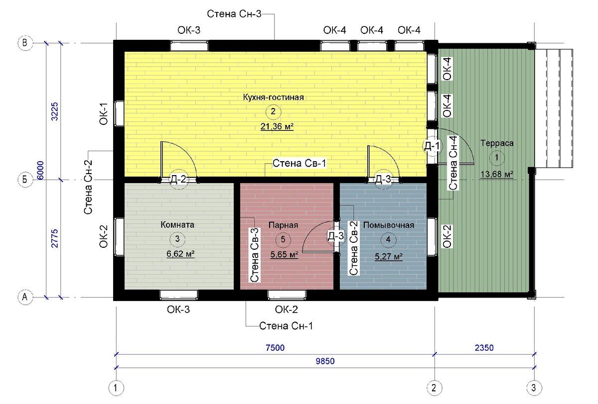 План каркасного дома-бани 6х9,85