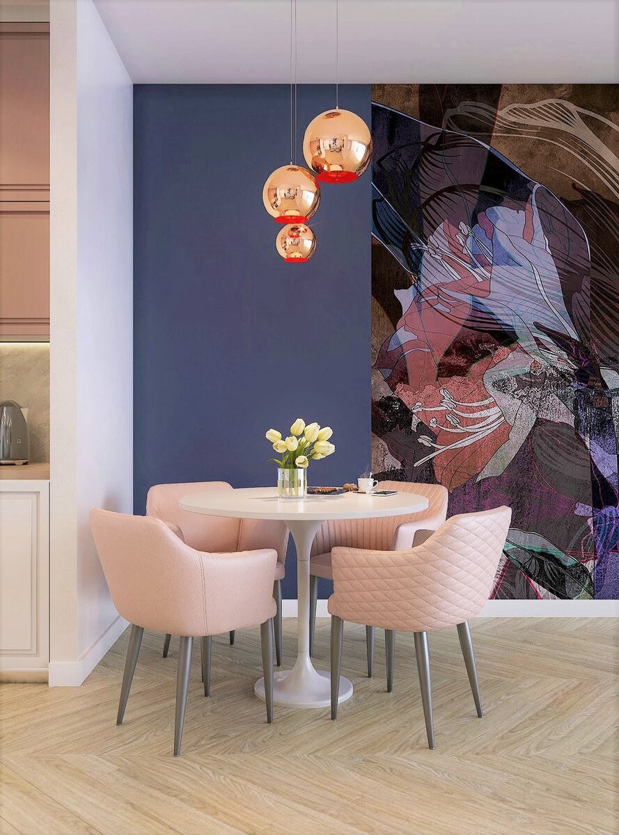 Оформление кухни-гостиной в евродвушке, дизайн разработан нашей командой