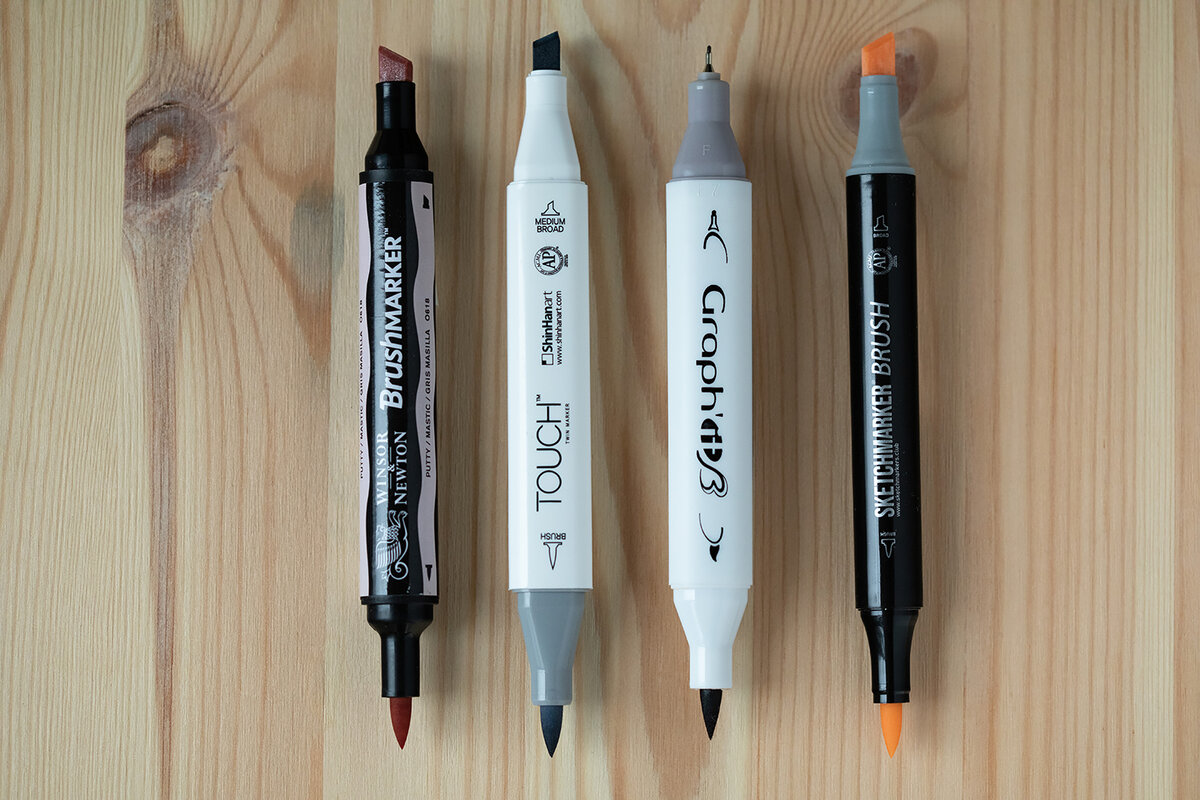 Спиртовые маркеры BRUSH фирм W&N, ShinHan Art, Graph'it, Sketchmarker