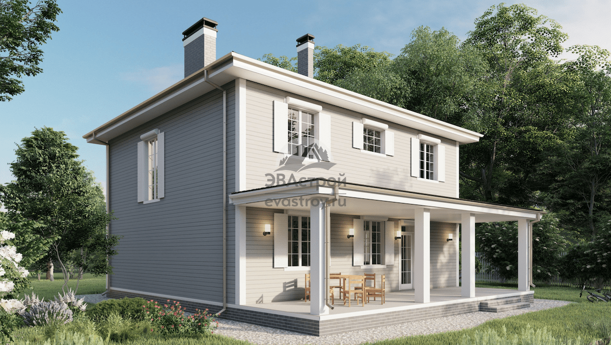 Проект двухэтажного дома 207 м2 с крыльцом и террасой - 107-28 