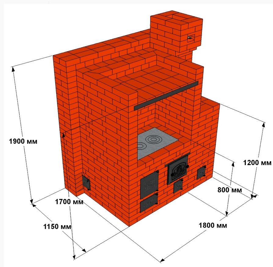 Размеры печей. Печь отопительная кирпичная 500х1250. Отопительно-варочная 