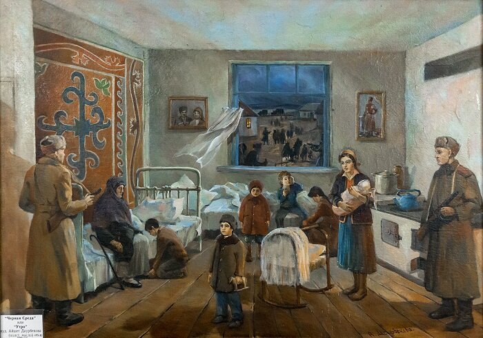 Художник Айшет Даурбекова. Картина "Черная среда. Утро 1944"