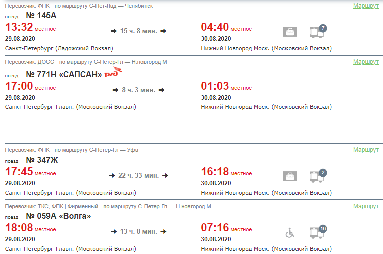 Карта поезда санкт петербург нижний новгород
