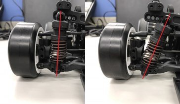 Угол наклона. Нижнее крепление аморта на месте верх перемещается к центру шасси или к наружи