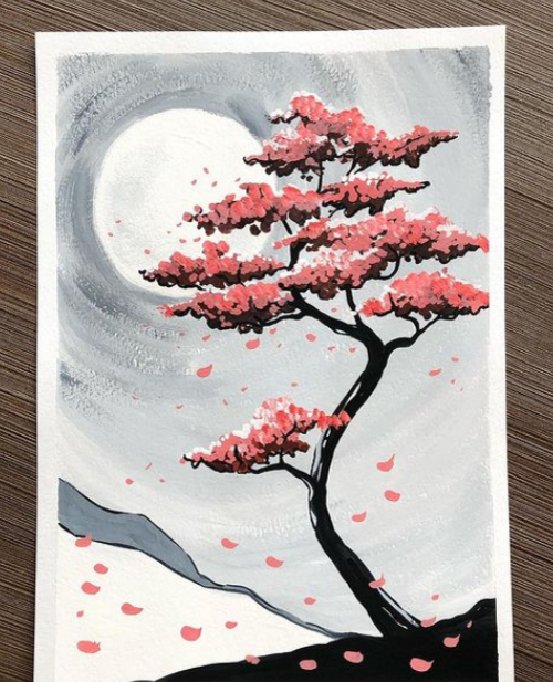 Дерево сакуры. Пошаговый план рисования.