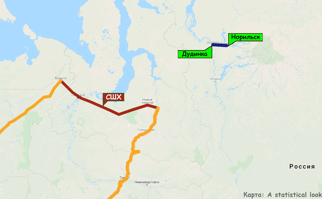 Норильск Дудинка на карте.