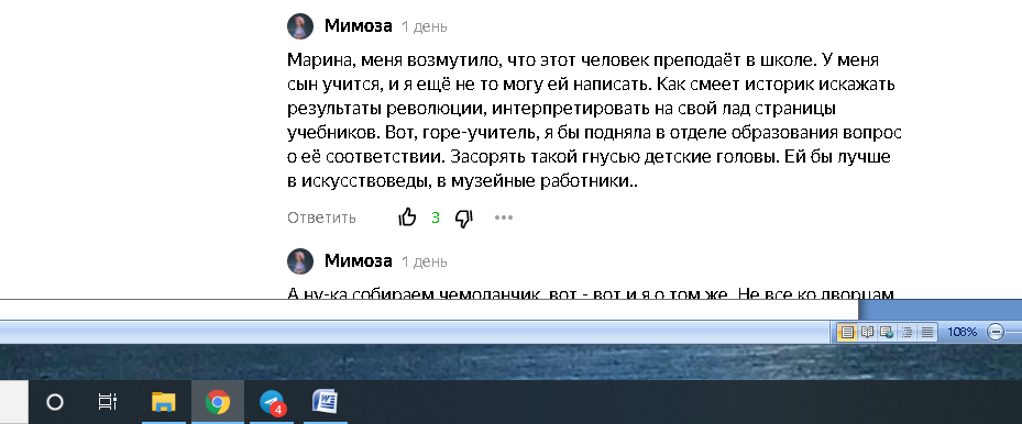 Скрин комментария. Кстати, попутно кроме учителей, досталось и музейным работникам, и экскурсоводам))) 