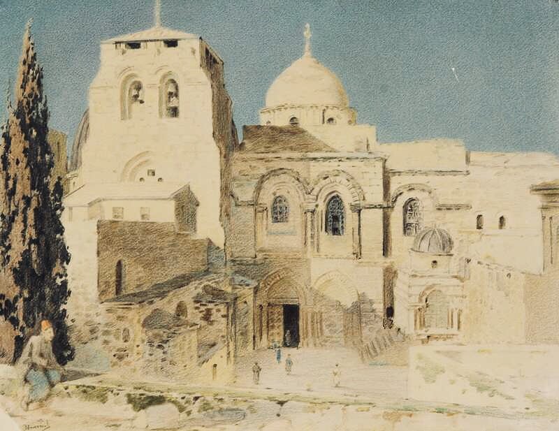 В.Д. Поленов. Вид Храма Гроба Господня, Иерусалим.
Бумага на картоне. 
