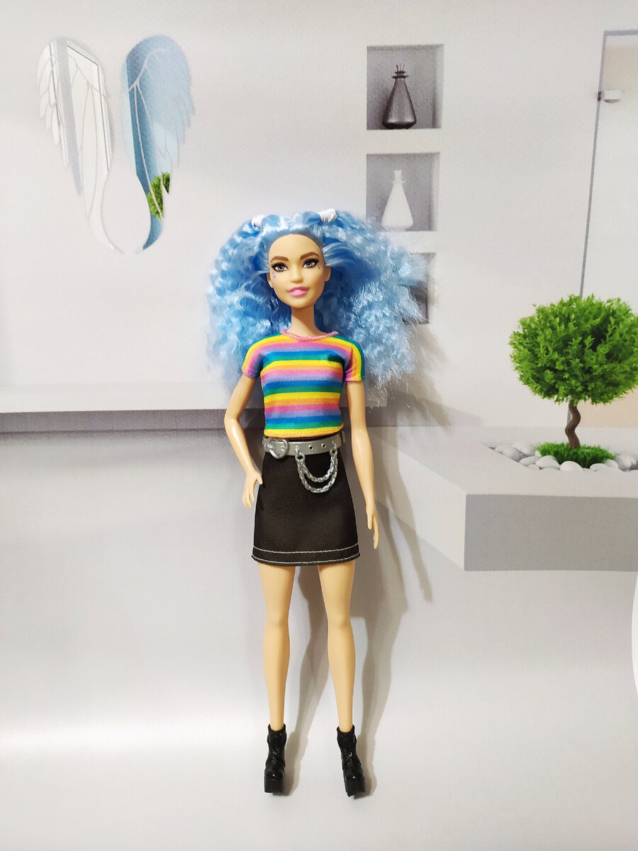 Barbie Fashionistas Doll 170, Rainbow Striped Top & Black Skirt ...