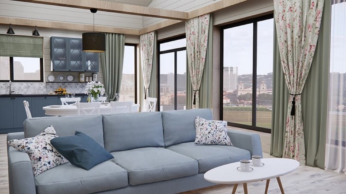 Дизайн-проект кухни-гостиной-столовой для загородного дачного дома под Санкт-Петербургом, дизайнер Татьяна Чепёлкина