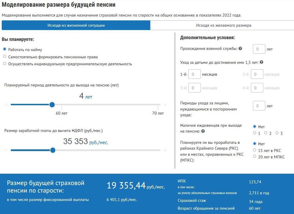 Примерный расчет моей пенсии на 2026 год.