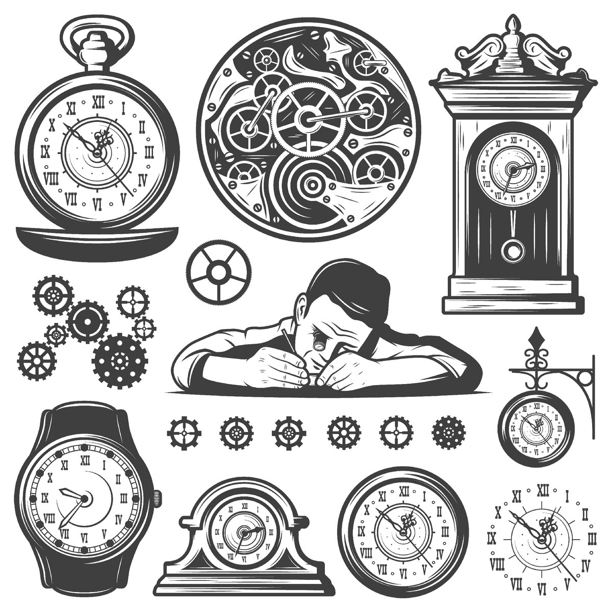 Часы и Часовщик иллюстрация