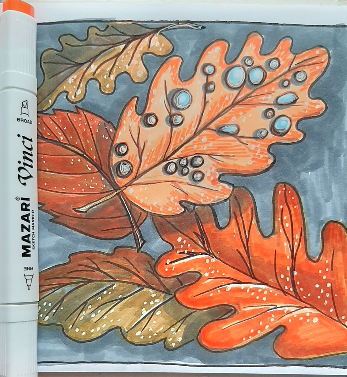 Дубовые листья. Скетчмаркеры.