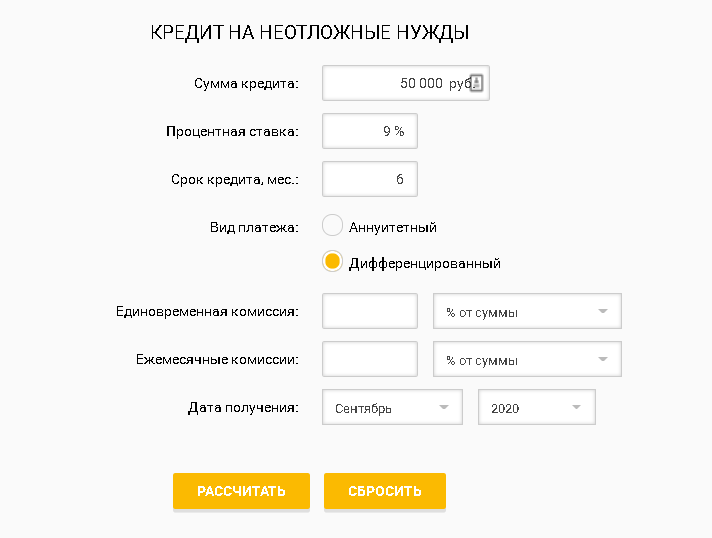 Калькулятор кредита почта