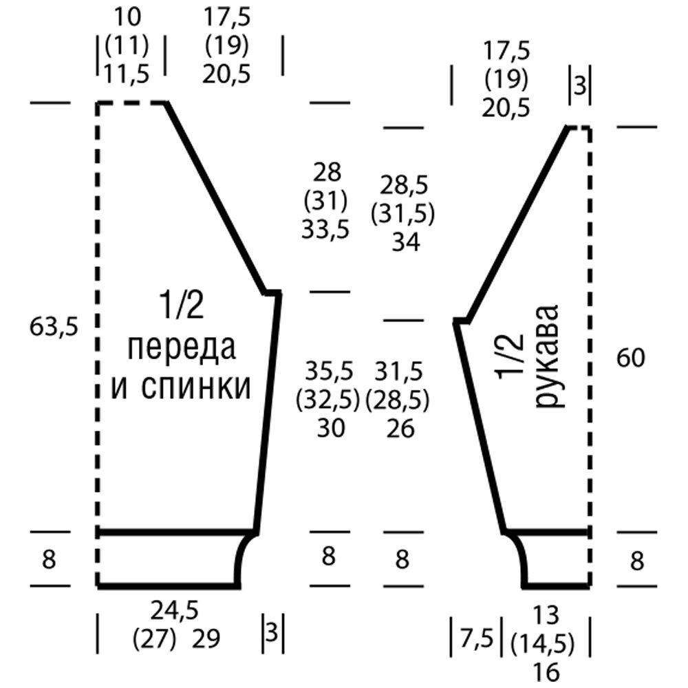 Реглан спицами снизу модели со схемами