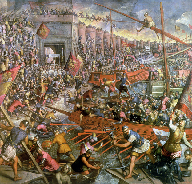 Константинополь штурмуют крестоносцы. Картина 1580 г.
