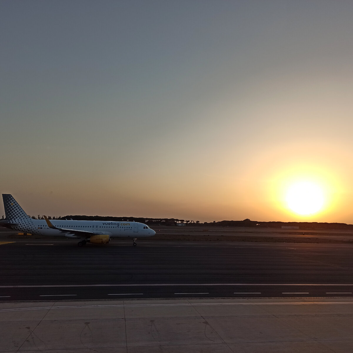 Фото сделано на одном из последних (да-да, я не суеверна) рейсов, во время стоянки в Риме. На фото испанский "Vueling".